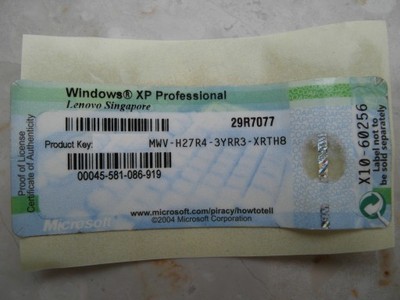 WINDOWS XP Professional Naklejka z kluczem, lenovo