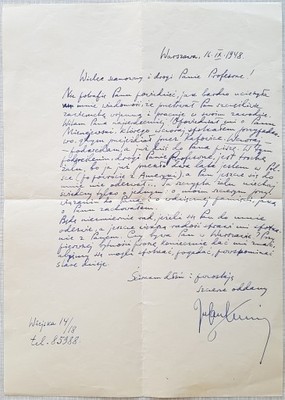 Julian Tuwim, list, rękopis podpis autograf UNIKAT