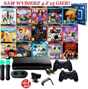 PS3 SUPERSLIM 500GB+2x PAD+2x MOVE+AKC+4 z 15 GIER