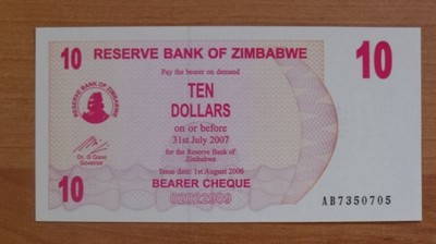 Banknot Zimbabwe 10$ (2006) P-39 UNC