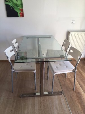 Stół duży, aluminiowa obudowa, szklany blat