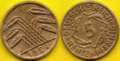 NIEMCY  5 Rentenpfennig  1924 r  F