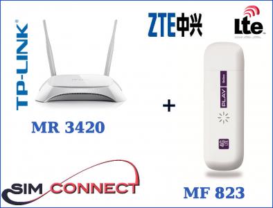 Modem usb ZTE MF823 LTE +  Router TP- Link MR 3420