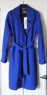 SIMPLE niebieski płaszcz zimowy długi wełna 36 S - 6600053563 - oficjalne  archiwum Allegro