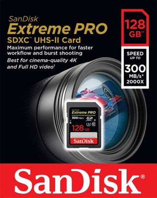 SANDISK 128GB SD SDXC EXTREME PRO UHS-II U3 300MBs