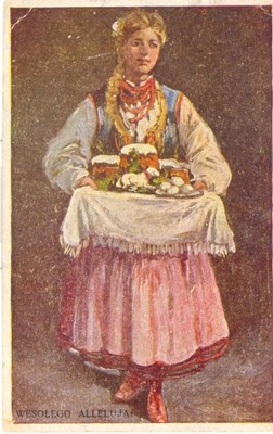 Kobieta ze święconym w stroju ludowym;kolor-l.40