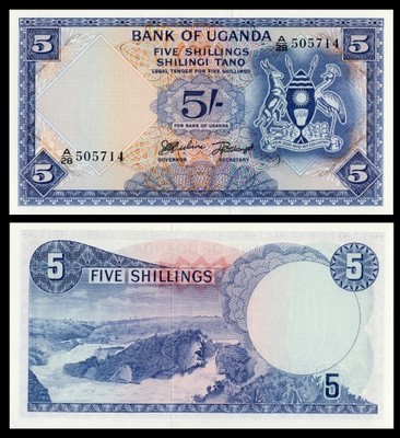 Uganda 5 shillings 1966r. P-1 UNC