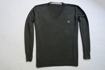 FRED PERRY sweter sweterek szary logowany modny_XL