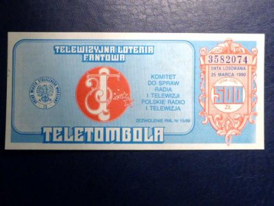 Teletombola,Los 500zł.25 marca 1990r.