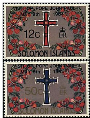 Wyspy Salomona.Jan Paweł II.2 znaczka ** .1984