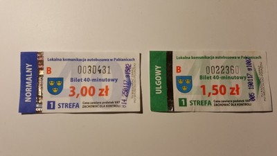 2 bilety czasowe z Pabianic Nowość!!! 1,50, 3 zł