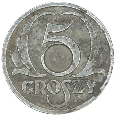GG 5 groszy 1939 BEZ OTWORU RZADKOŚĆ st. 3+