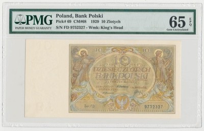 4092. 10 złotych 1929 - Ser.FD. - PMG 65 EPQ