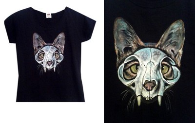 Koszulka ręcznie malowana, Czaszka/Kot