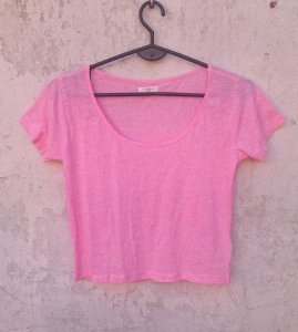 crop top krótka bluzka koszulka różowa lekka lato