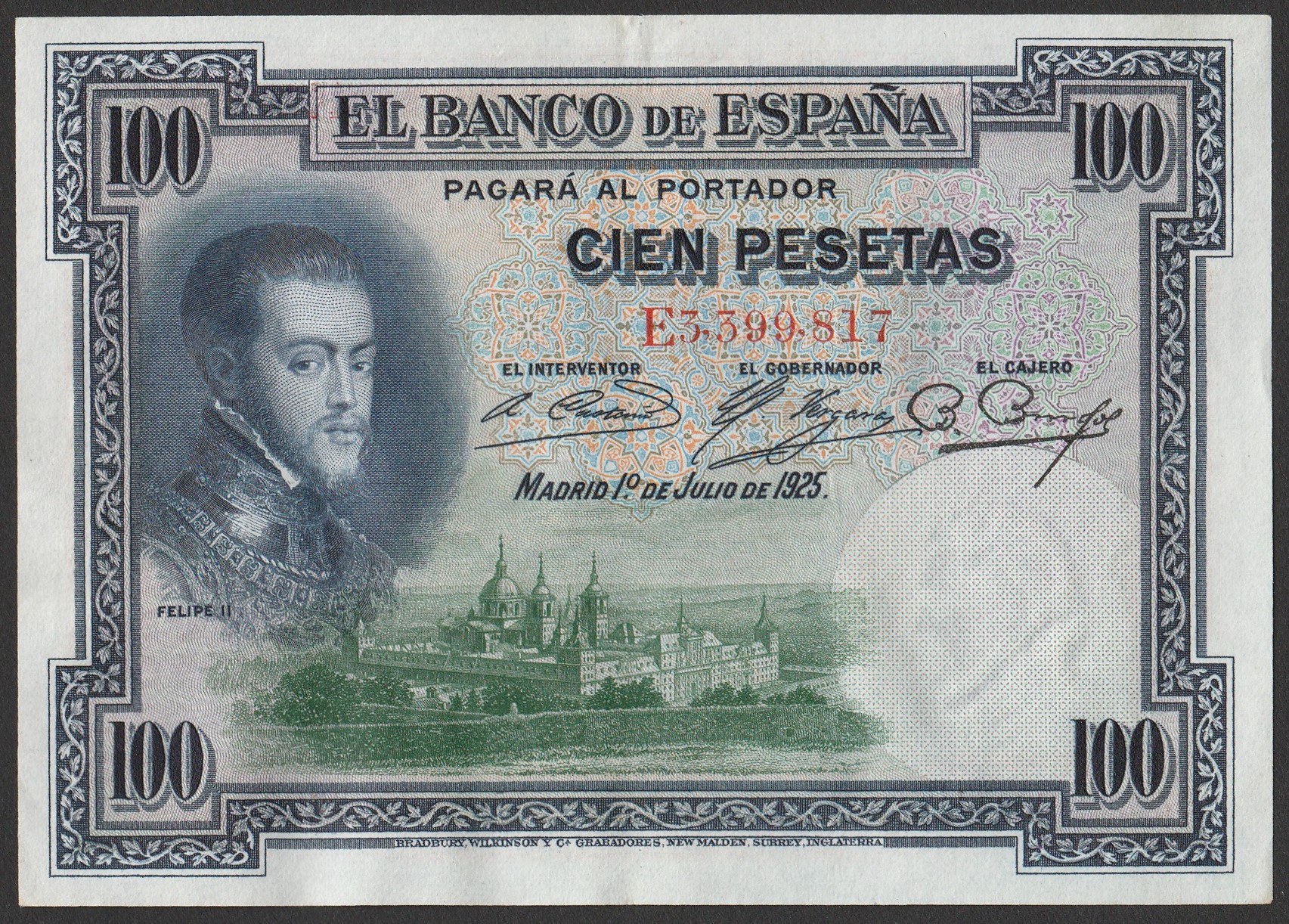 Hiszpania  - 100 peset - 1925 - Filip II
