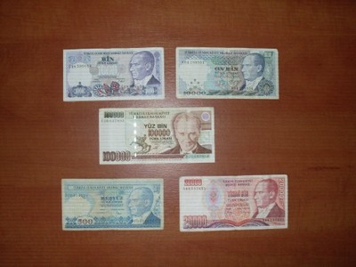 5 sztuk  banknotów - zestaw - Turcja