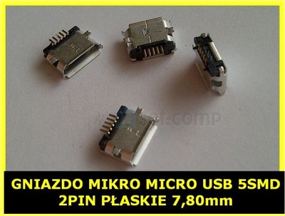 GNIAZDO MIKRO MICRO USB 5SMD 2PIN PŁASKIE 7,80mm