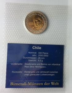 @ CHILE, 500 PESOS 2000  BIMETAL BLISTER ST.1 @