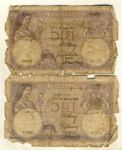 LOT  BANKNOTÓW  5  LEI  ROK  1917  i 1920