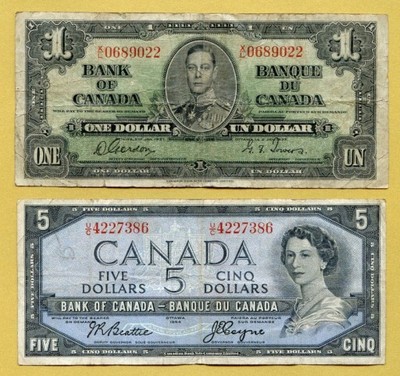 ANK: KANADA 1 DOLLAR 1937 + 5 DOLLARS 1954