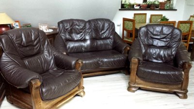 Meble Holenderskie dębowe skórzane sofa 2+2 fotele - 6509224498 - oficjalne  archiwum Allegro