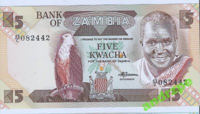 ZAMBIA 5 Kwacha /1980-88/ -UNC