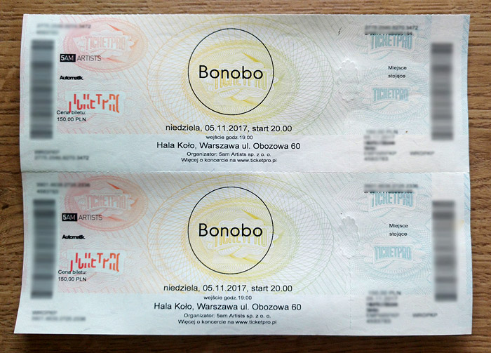 2 bilety na koncert BONOBO Warszawa 05.11.2017