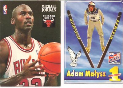 Pocztówki: sport  Michael Jordan, Adam Małysz