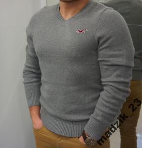 HOLLISTER Abercrombie sweter męski v-neck szary XL