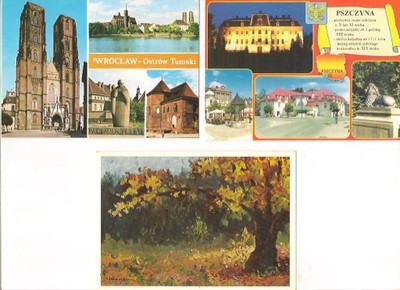 3 pocztówki: Pszczyna, Wrocław, Nałęczów