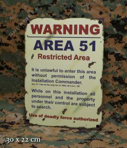 Tablica ostrzegawcza WARNING  AREA 51 Vintage 1