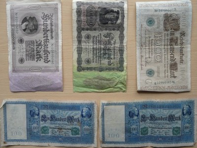 Banknoty Niemcy, zestaw 33 szt. marki 1910-1923 r.