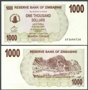 ### ZIMBABWE - P44 - 2006 - 1000 DOLARÓW