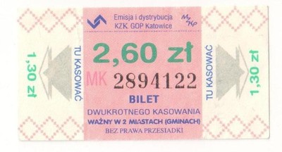 BILET AUTOBUSOWY KZK GOP KATOWICE 2,60 zł
