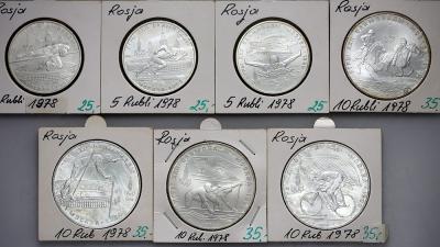 5248. Rosja, 7 szt. srebrnych monet z roku 1978