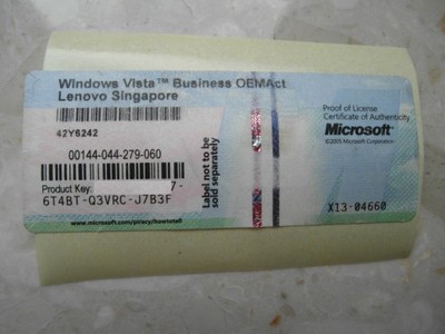 WINDOWS Vista Business Naklejka z kluczem lenovo