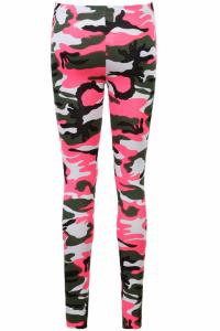 Wzorzyste legginsy różowe moro, militarny neon M/L