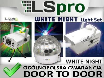 WHITE NIGHT SET: Wytwornica dymu, laser, efekt LED