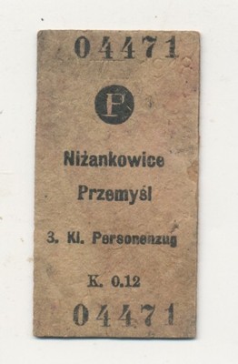 Bilet kolejowy Niżankowice k. Lwowa 1918 r. (955)