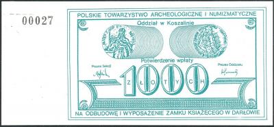 643. Cegiełka PTN - 1.000 zł na Zamek w Darłowie