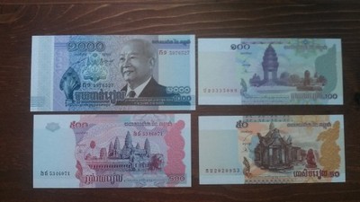 Kambodża banknoty 50,100,500 i 1000 stan UNC