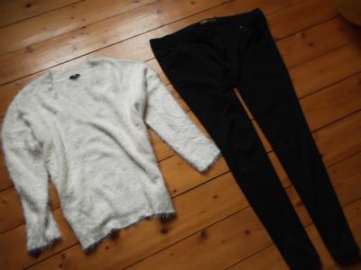 czarne rurki  SKINNY   + sweterek H&amp;M   44 46