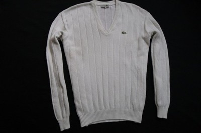LACOSTE sweter sweterek biały wzór paski logo__XXL