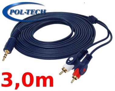 Kabel przewód Jack 3.5 - 2x wt. RCA blister - 3,0m
