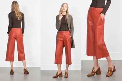 Zara TRF skórzane spodnie culotte rdzawe XS
