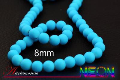 Neon kule 8mm błękitne koraliki gumowane UV 6szt.