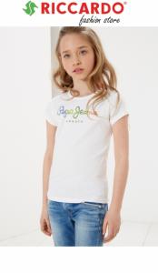biała BLUZKA T-shirt kolorwy napis PEPE JEANS 140