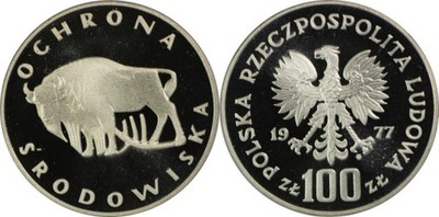 POLSKA 100 ZŁ 1977 OCHRONA ŚRODOWISKA ŻUBR Ag K33L