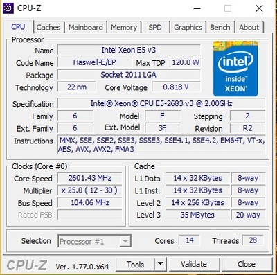 Intel Xeon E5-2683 V3   LGA 2011-3 X99